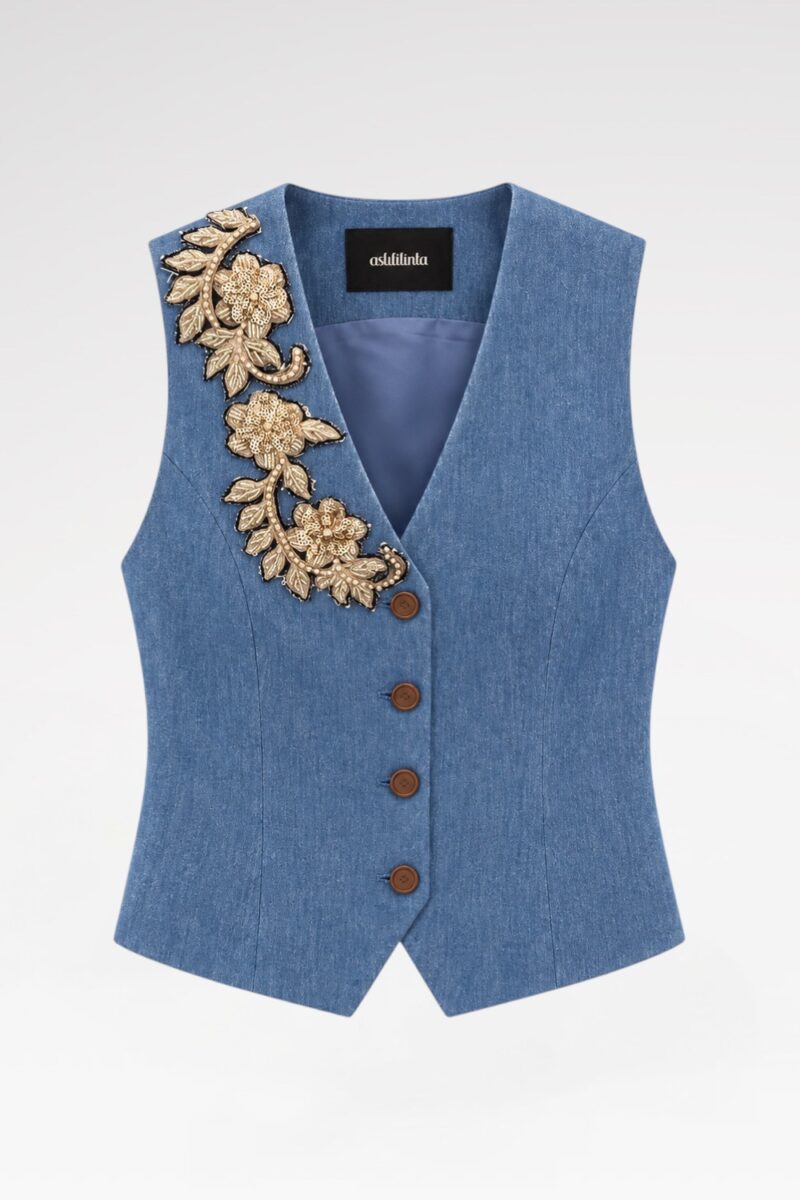 Hand-Embroidered Denim Vest
