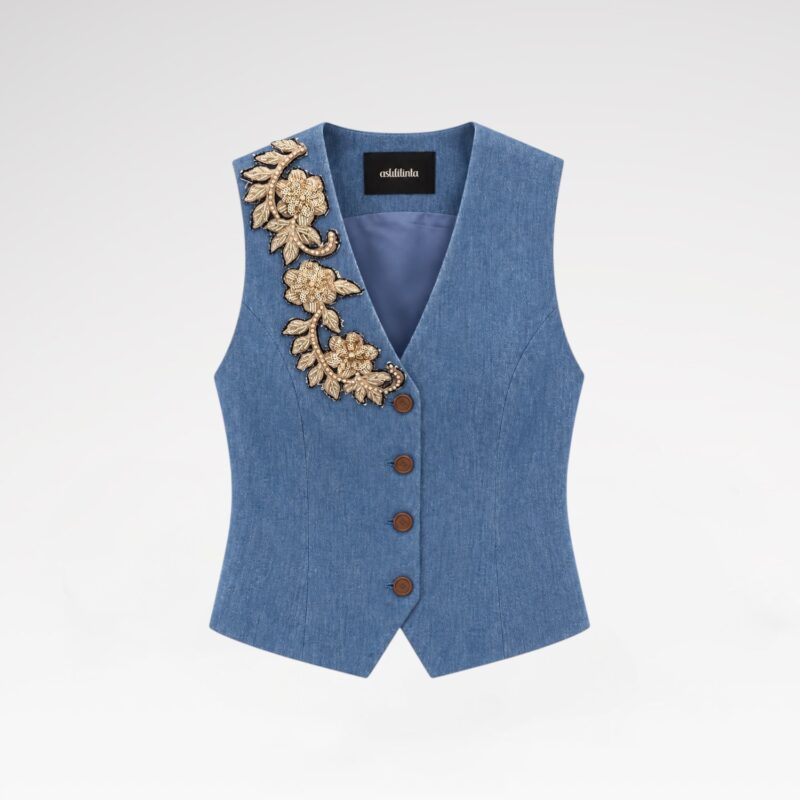 Hand-Embroidered Denim Vest