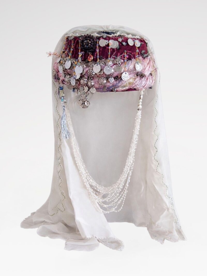 Sivas Bridal Fes Headpiece with Silver Coins and Pearl Drapes