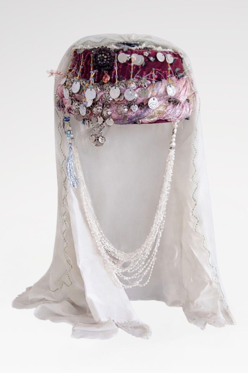 Sivas Bridal Fes Headpiece with Silver Coins and Pearl Drapes