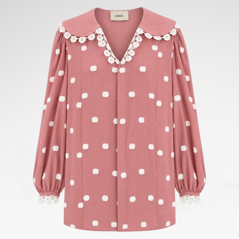 Polka-dot tunic with hand-crocheted trim