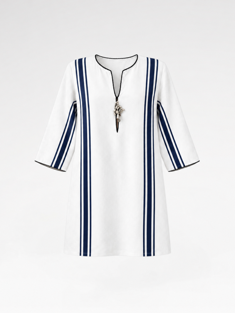 Three-Quarter Sleeve Striped Tunic