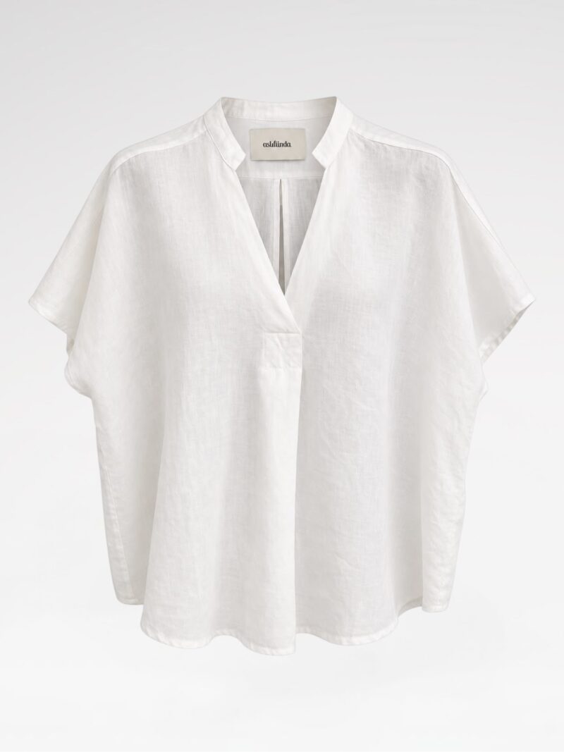 Short-Sleeve V-Neck Linen Top