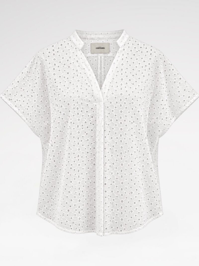 Open-Back V-Neck Cotton Blouse