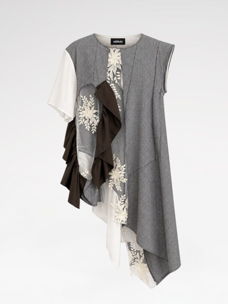 Asymmetric Ruffled Tunic with Sheer Panels