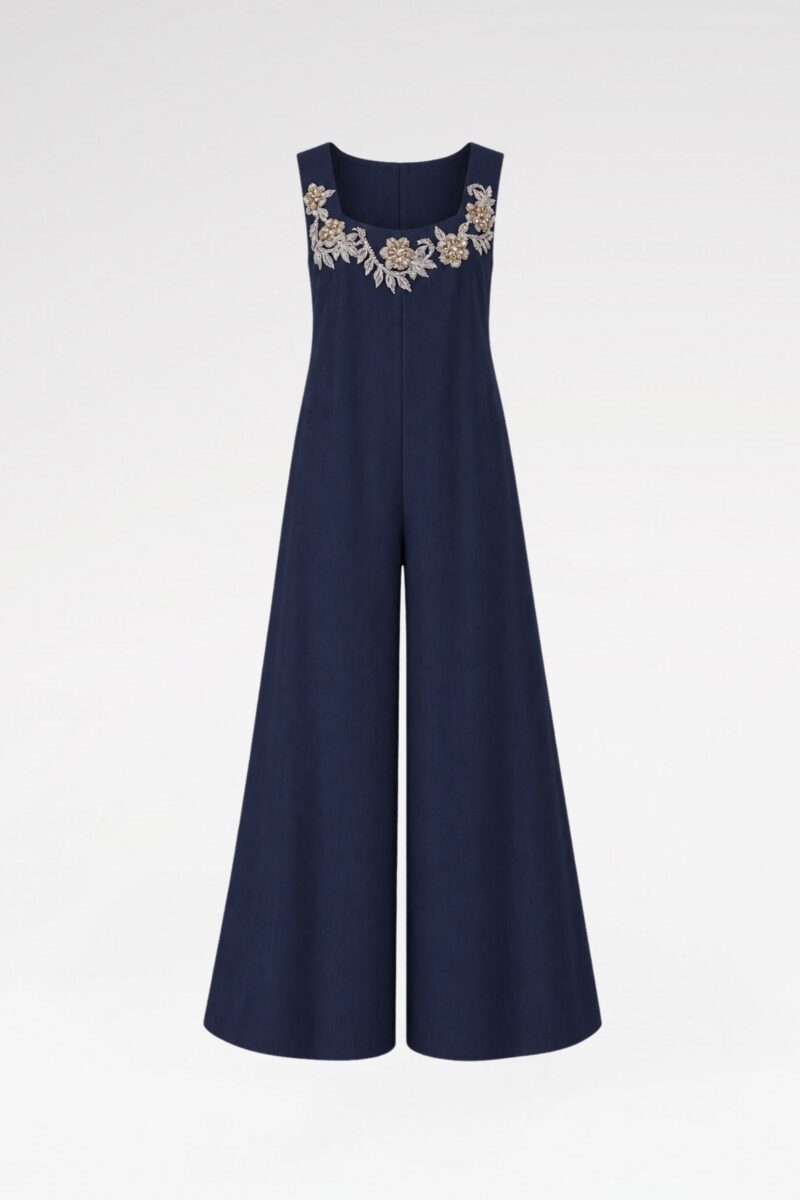 Hand-Embroidered Denim Jumpsuit