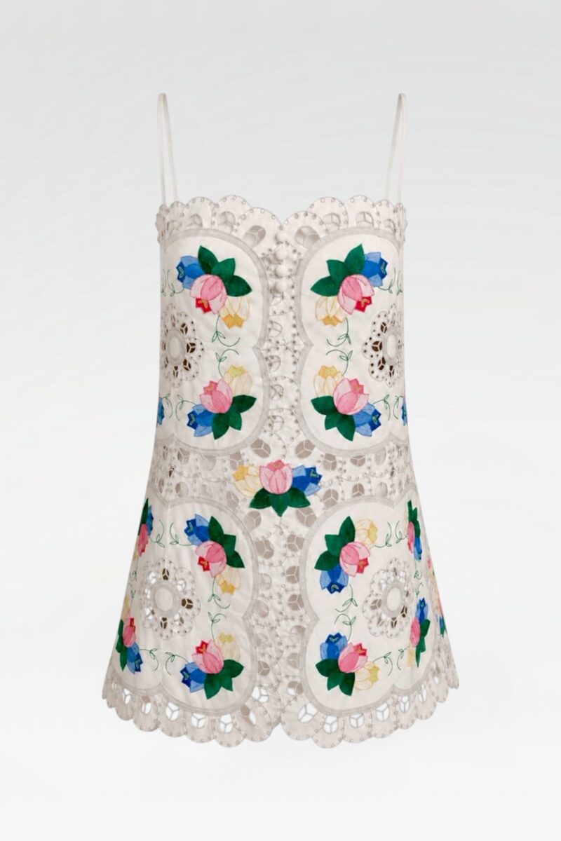 A-Line Floral Appliqué Mini Dress