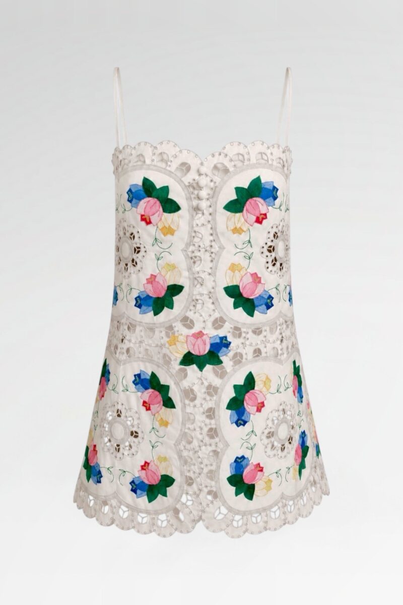 A-Line Floral Appliqué Mini Dress