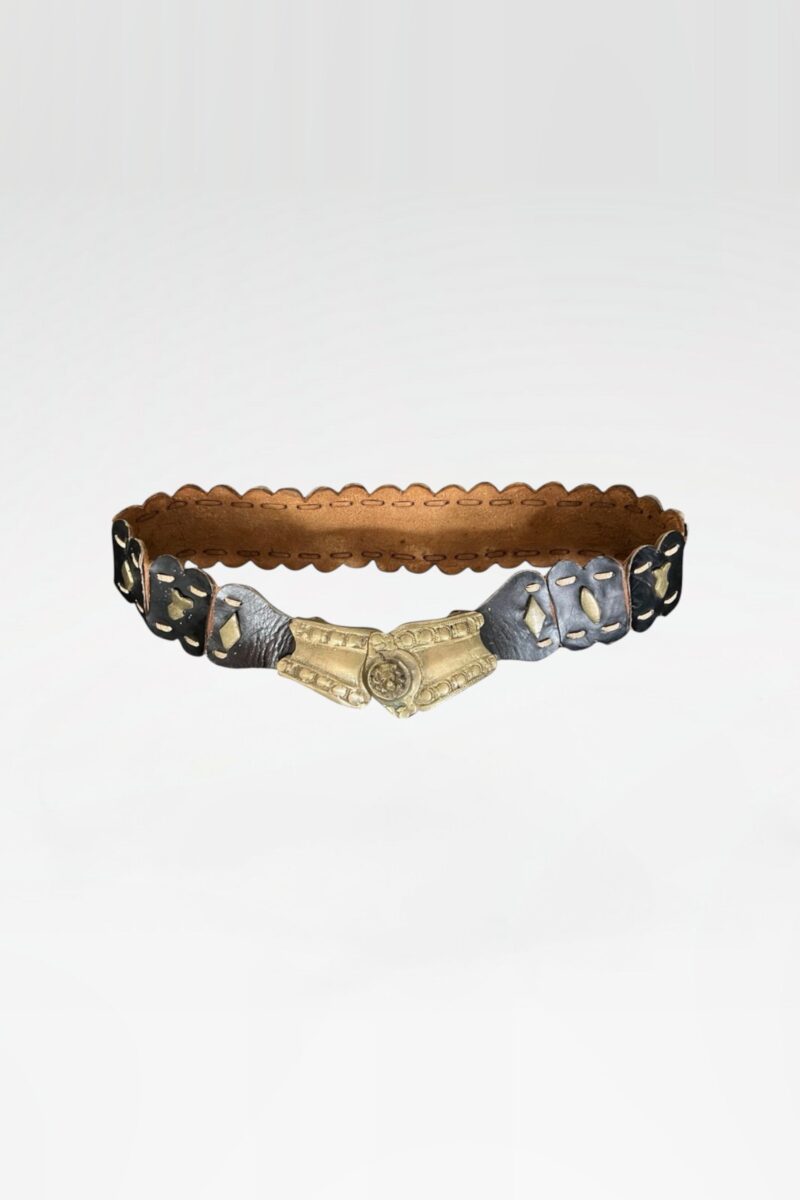 Antique Scalloped Leather Belt with Brass Buckle