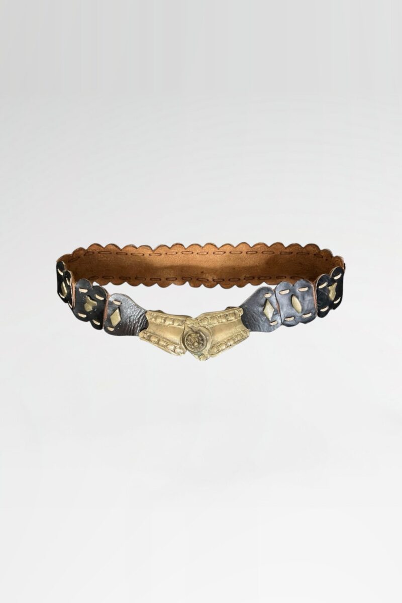 Antique Scalloped Leather Belt with Brass Buckle