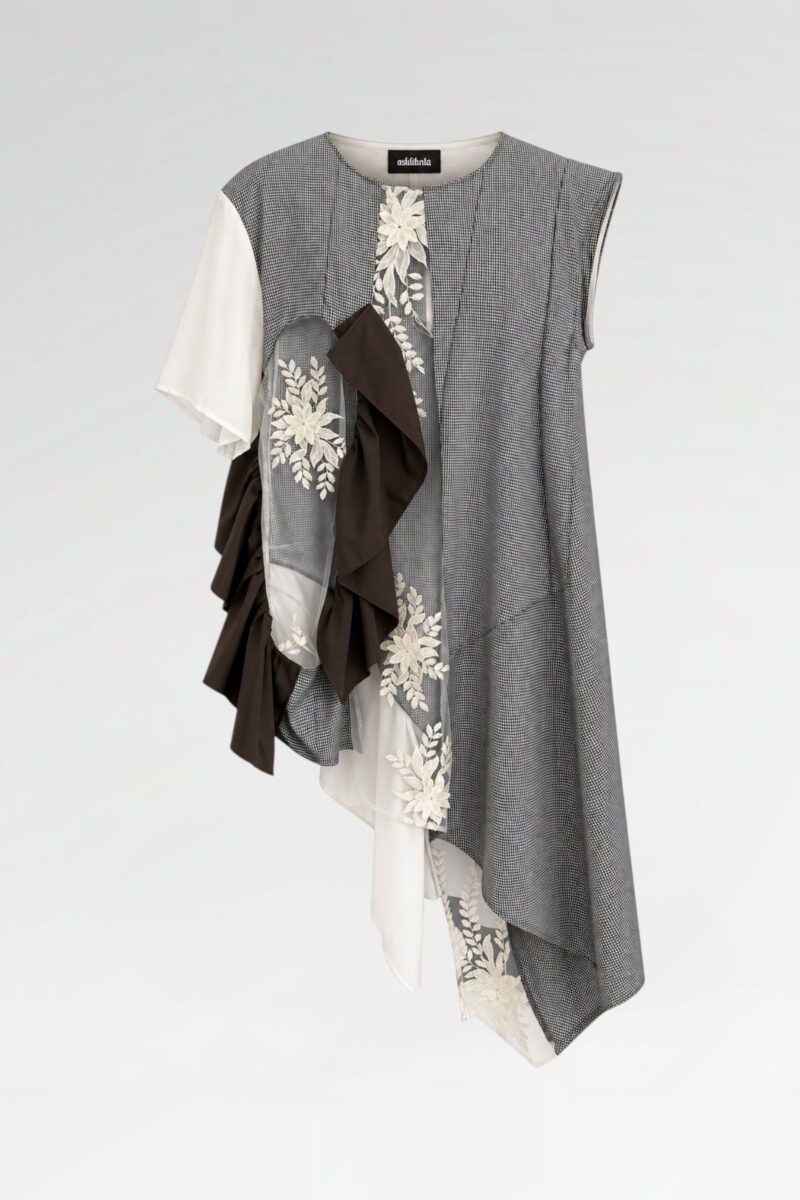 Asymmetric Ruffled Tunic with Sheer Panels