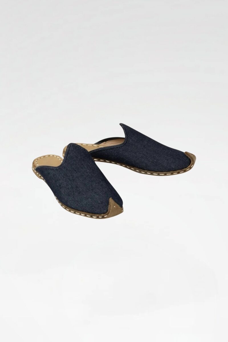 Indigo Textile and Leather Barefoot Mules