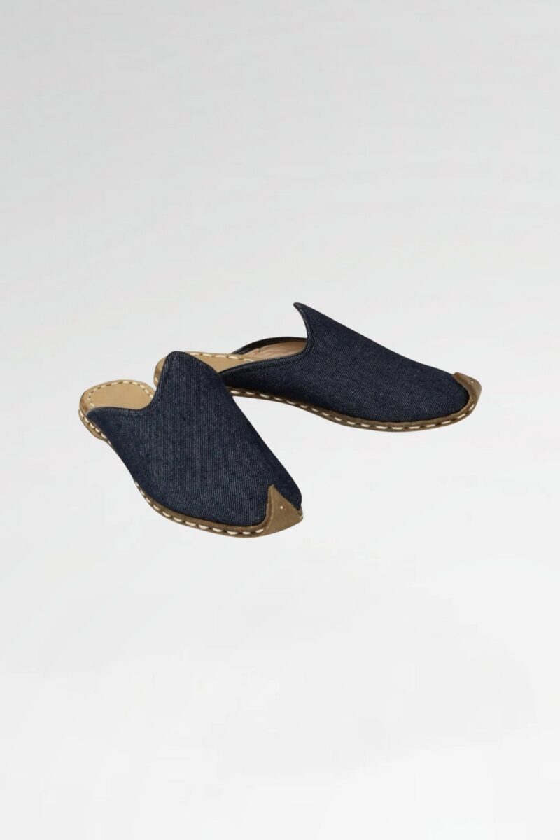 Indigo Textile and Leather Barefoot Mules