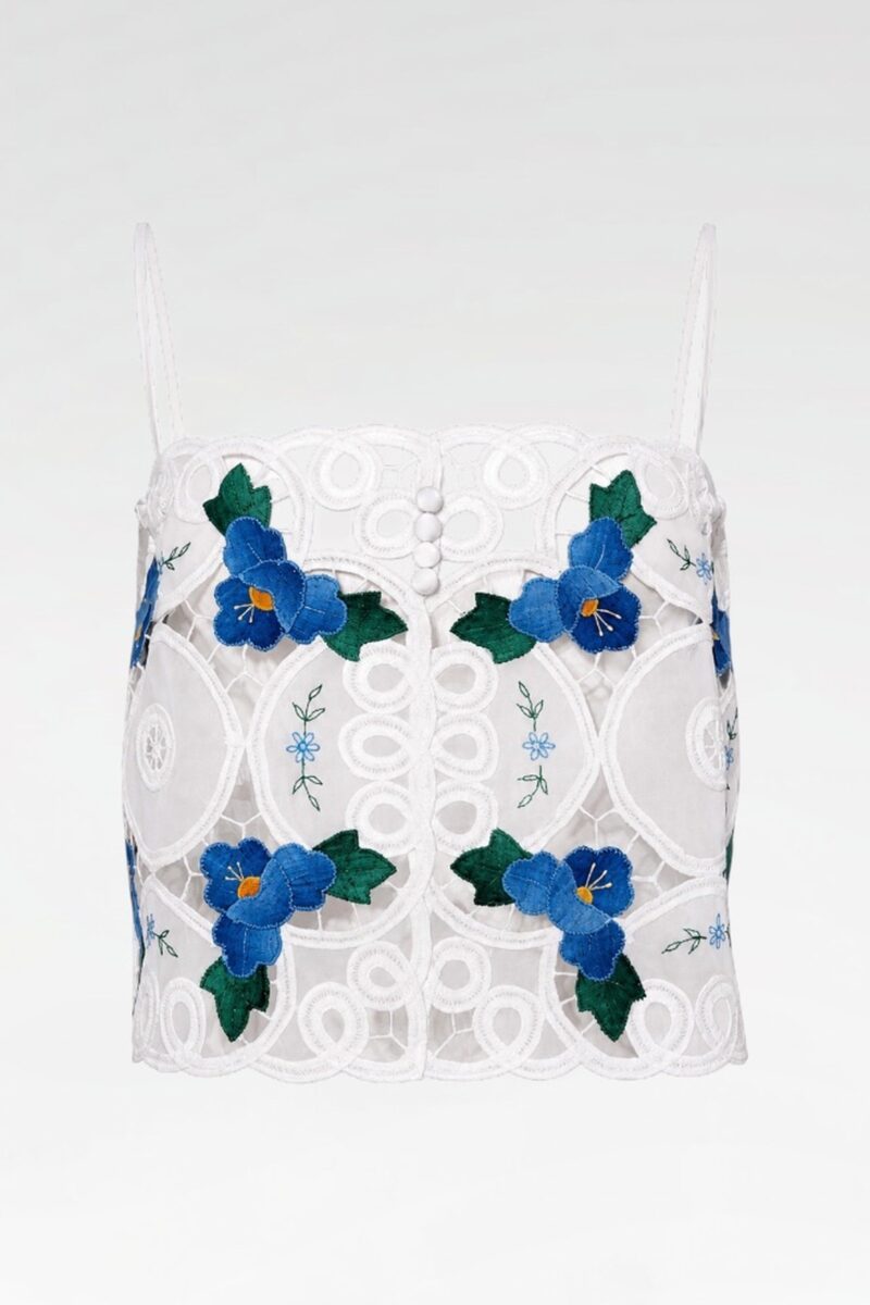 Blue Floral Appliqué Lace Cami