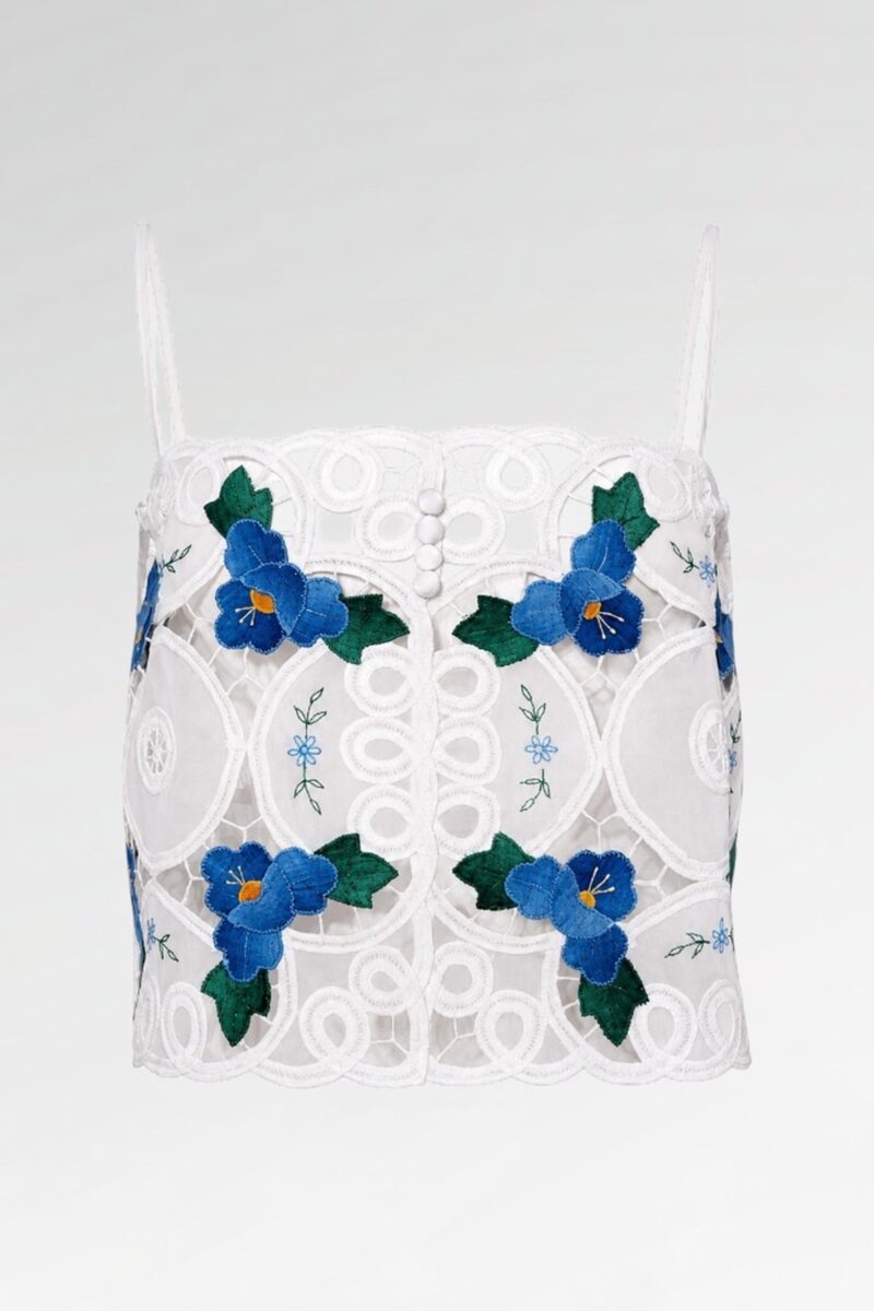 Blue Floral Appliqué Lace Cami