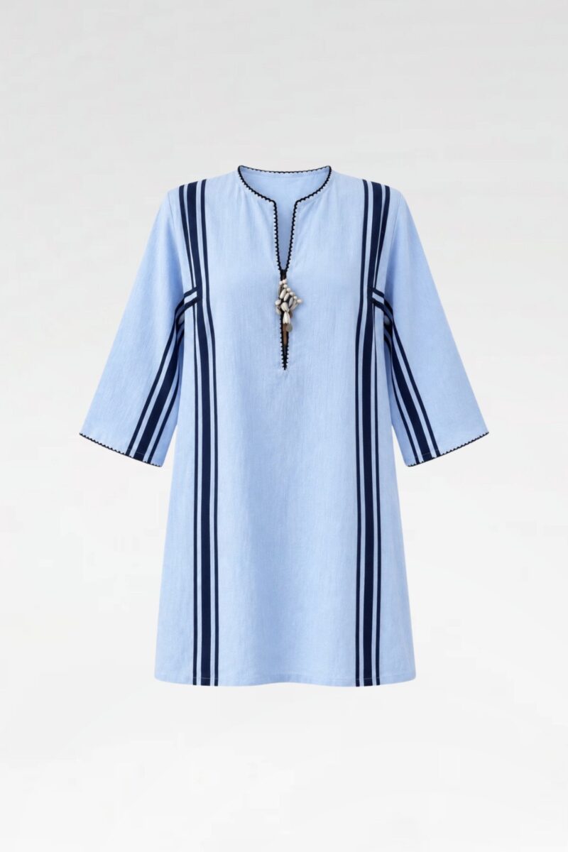 Contrast Striped Three-Quarter Sleeve Tunic