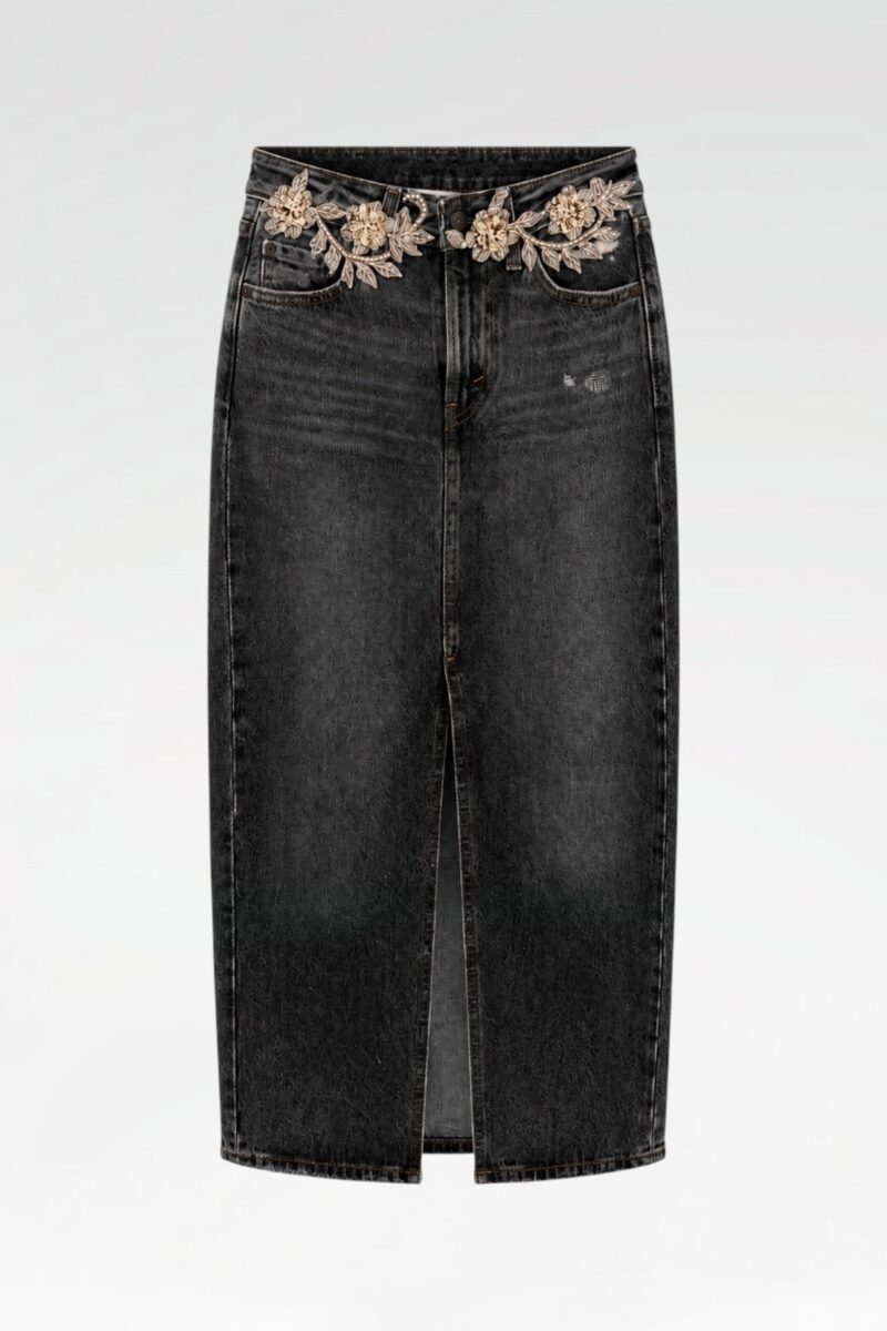 Denim Slit Maxi Skirt
