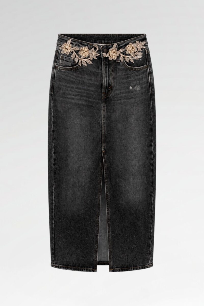 Denim Slit Maxi Skirt