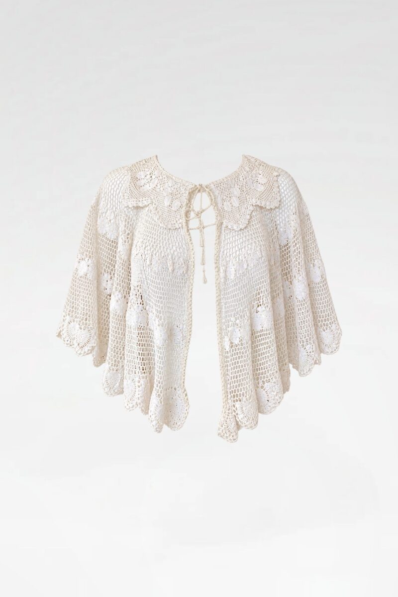 Embroidered Sheer Tiered Capelet with Collar