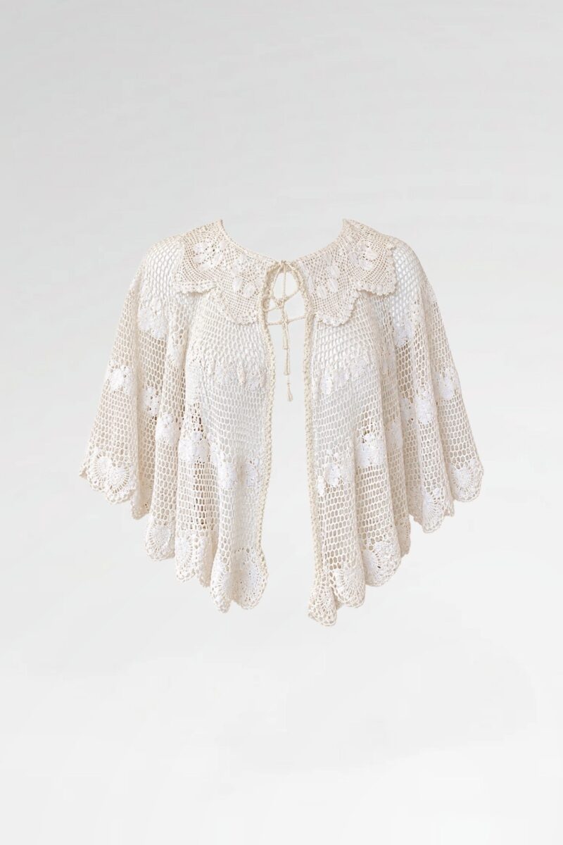 Embroidered Sheer Tiered Capelet with Collar