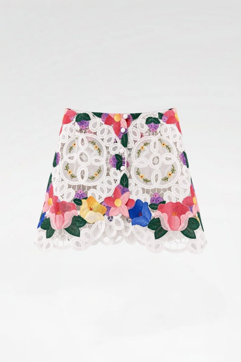 Floral Embroidered Guipure Lace Mini Skirt