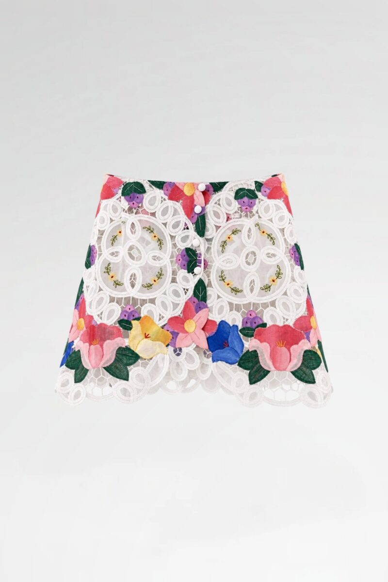Floral Embroidered Guipure Lace Mini Skirt