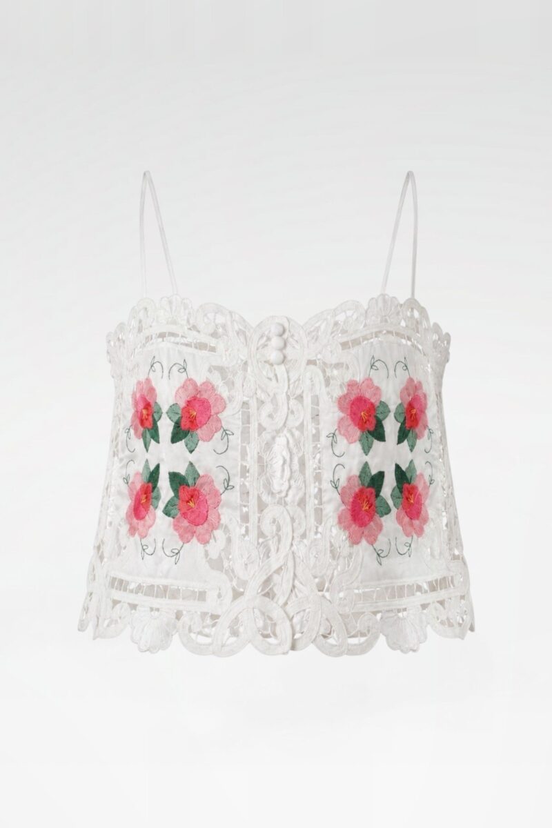 Guipure Lace Button-Front Cami Top