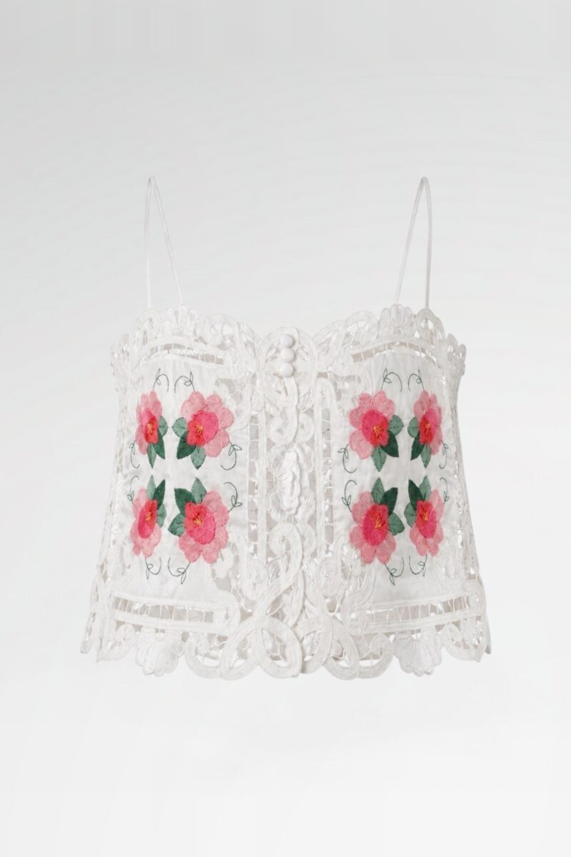 Guipure Lace Button-Front Cami Top