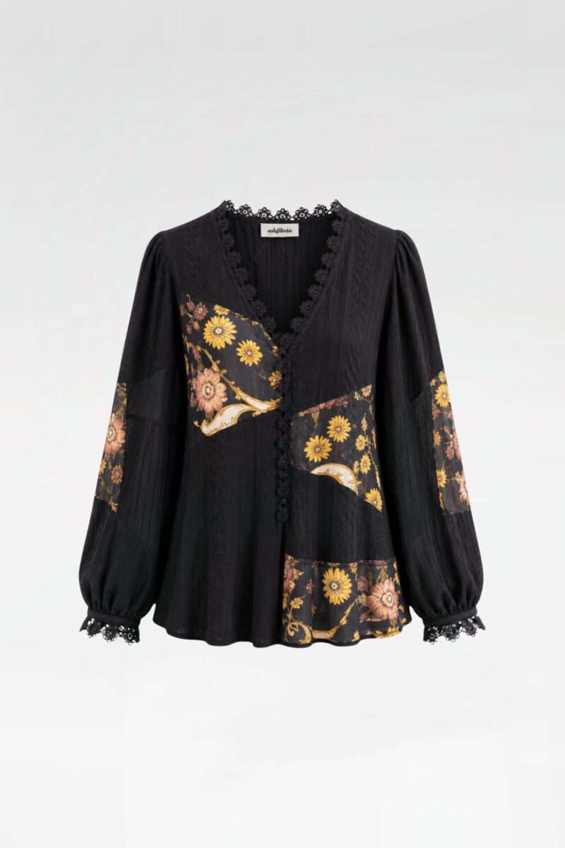 V-Neck Patchwork Blouse