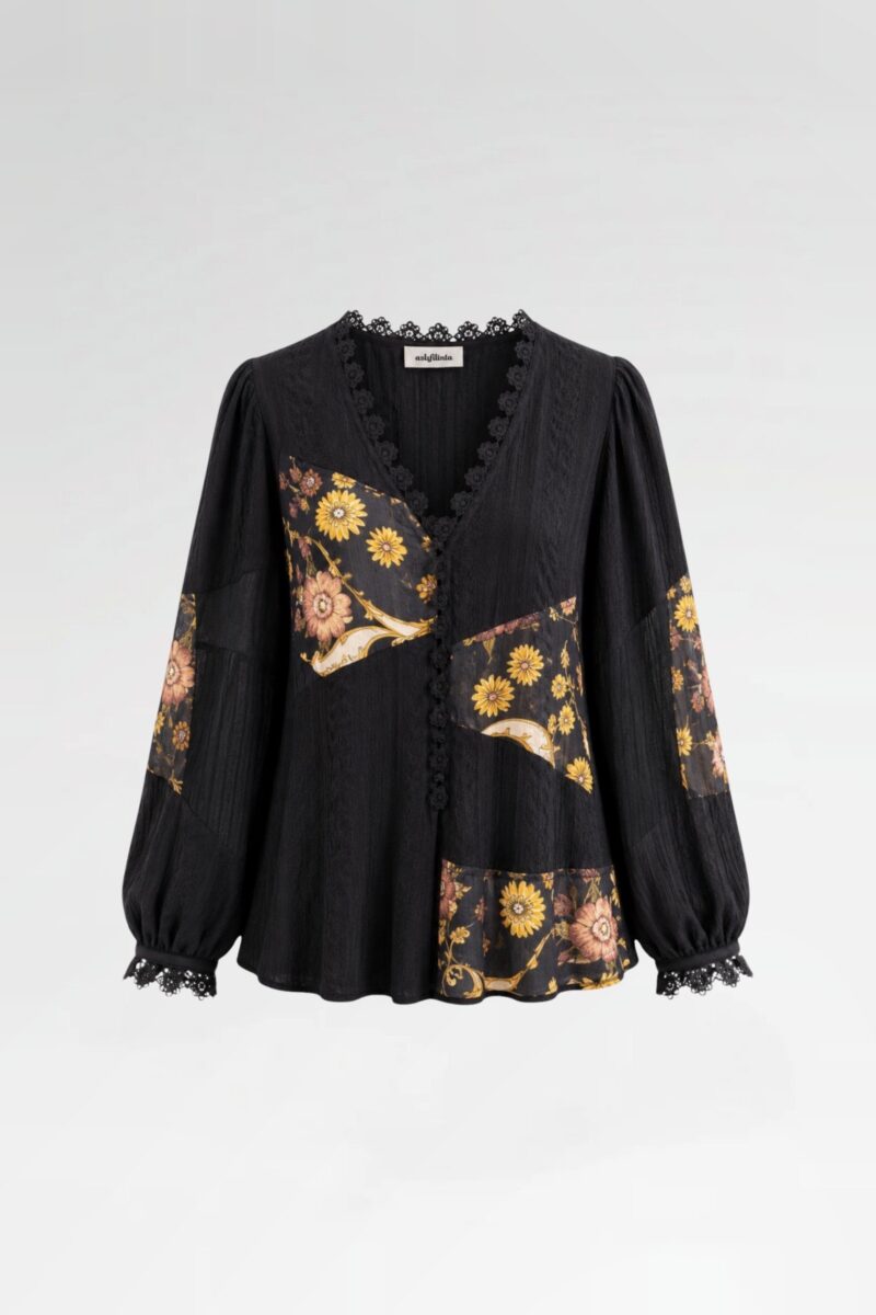 V-Neck Patchwork Blouse