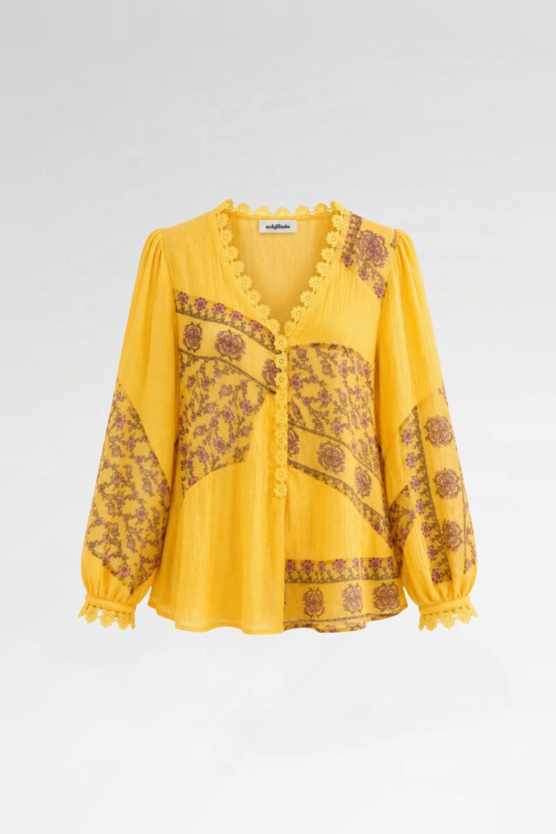 Floral Patchwork Blouse with Crochet Details