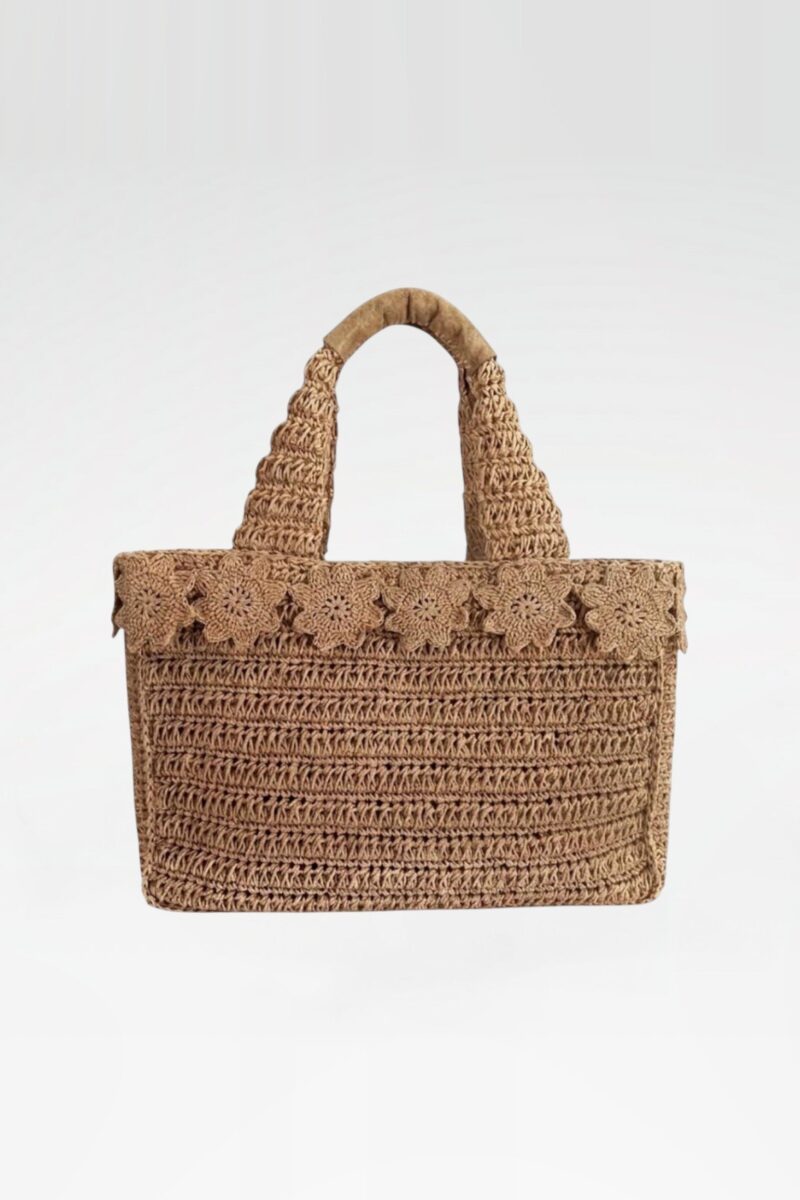 Hand-Crocheted Floral Raffia Tote
