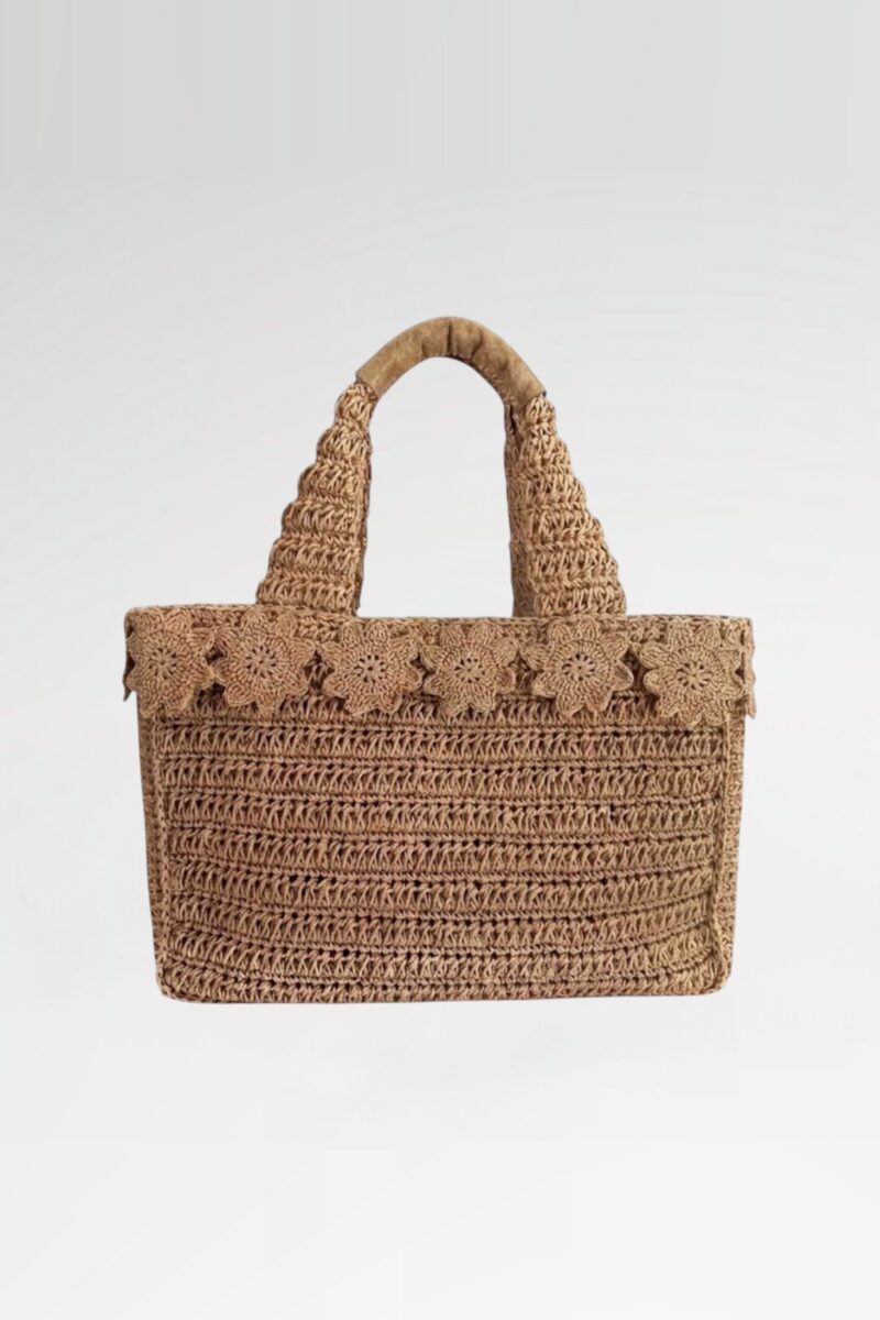 Hand-Crocheted Floral Raffia Tote