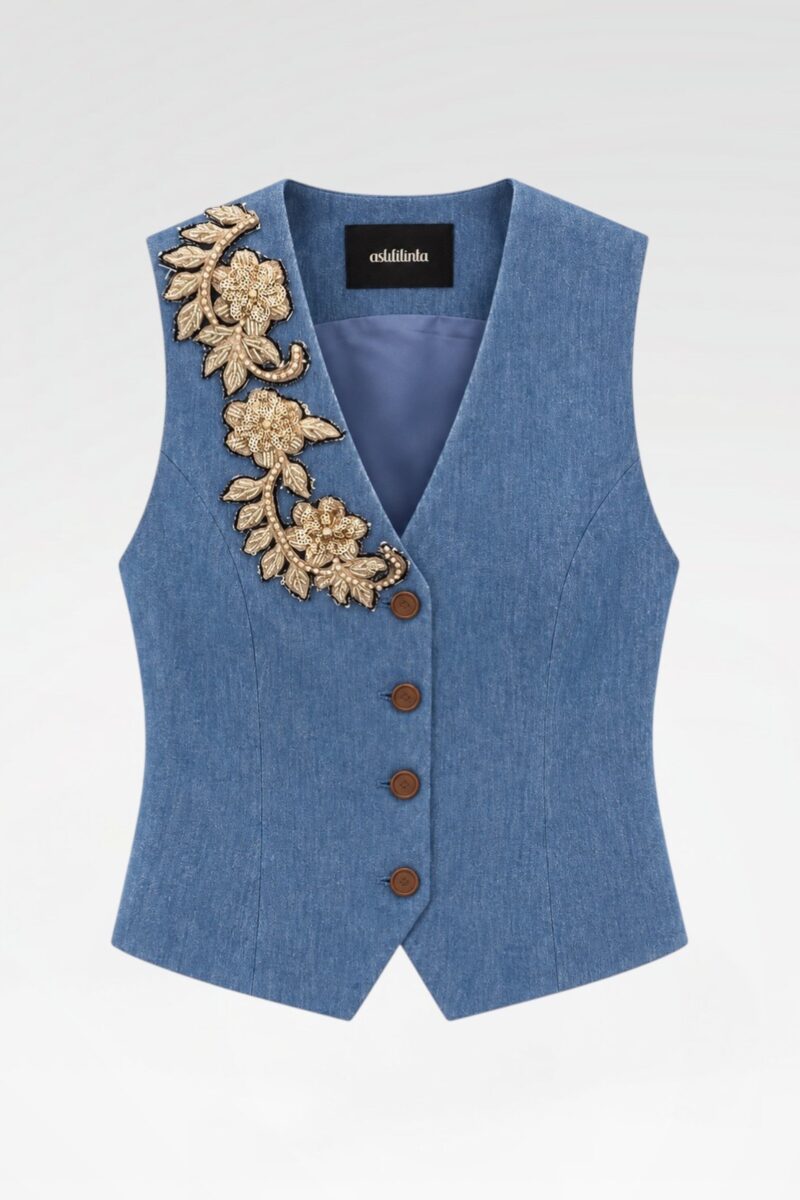 Hand-Embroidered Denim Vest