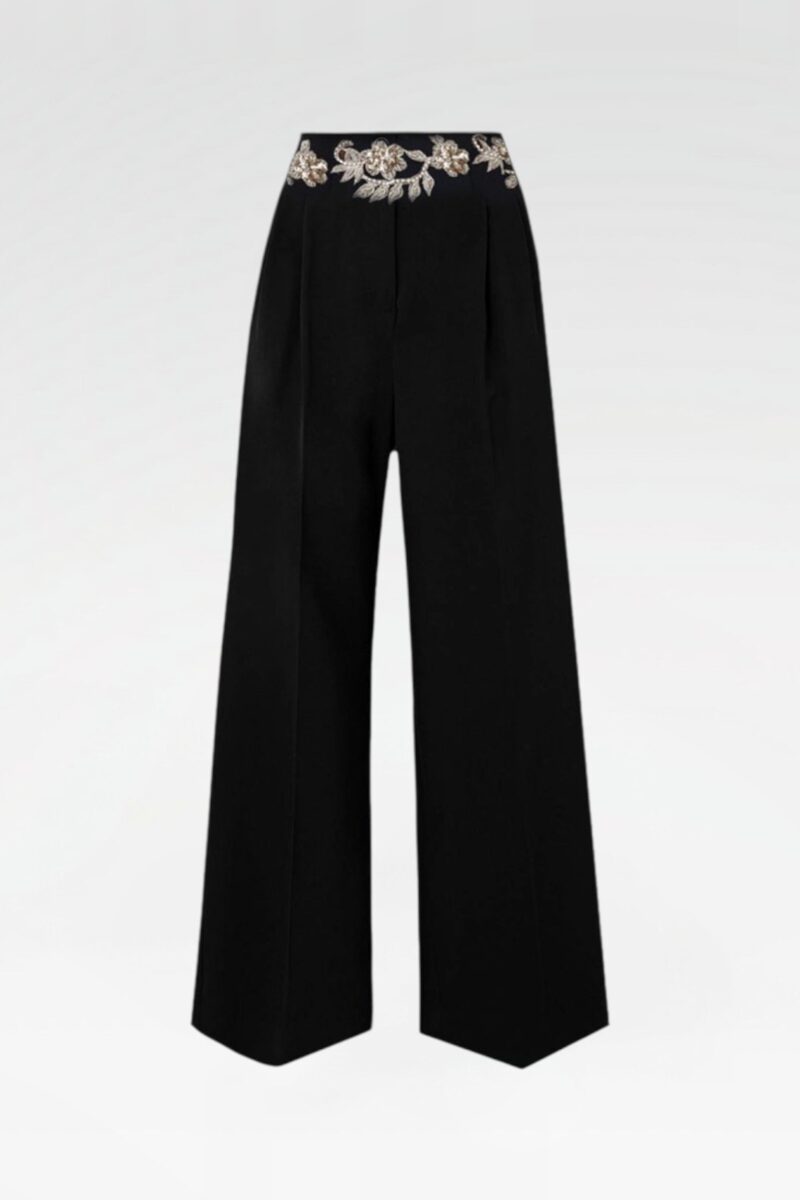 Hand-Embroidered Wide-Leg Trousers