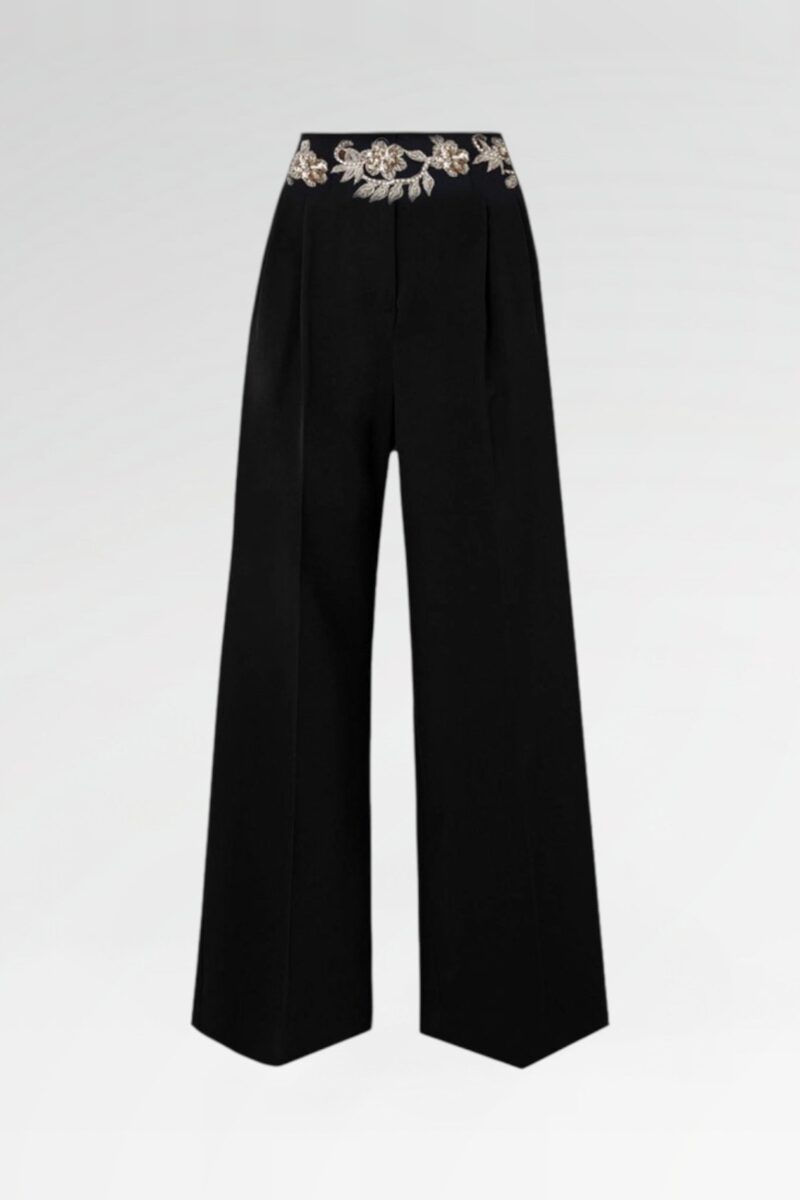 Hand-Embroidered Wide-Leg Trousers