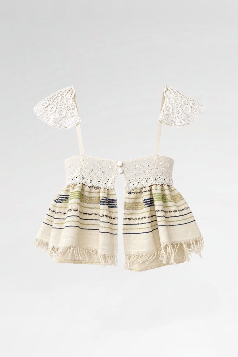 Lace Band Pleated Crop Top