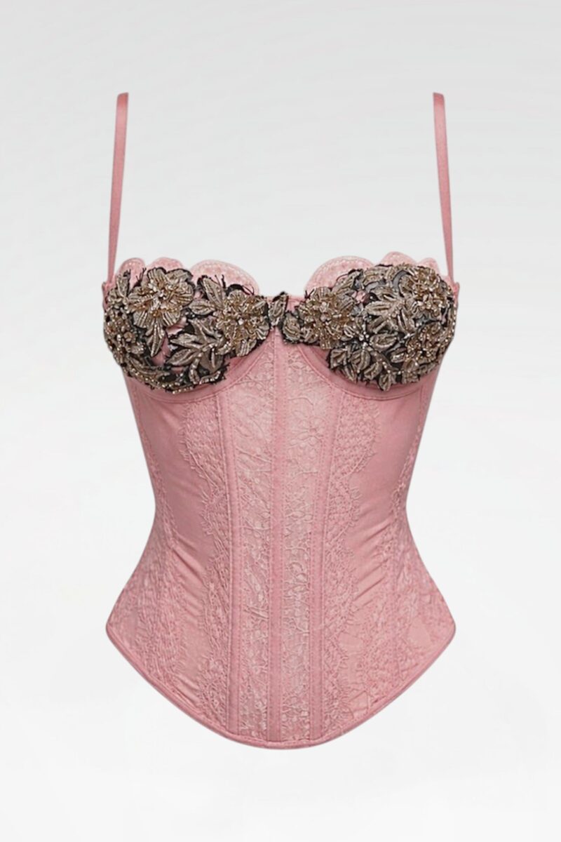 Metallic Floral Appliques Corset Bustier
