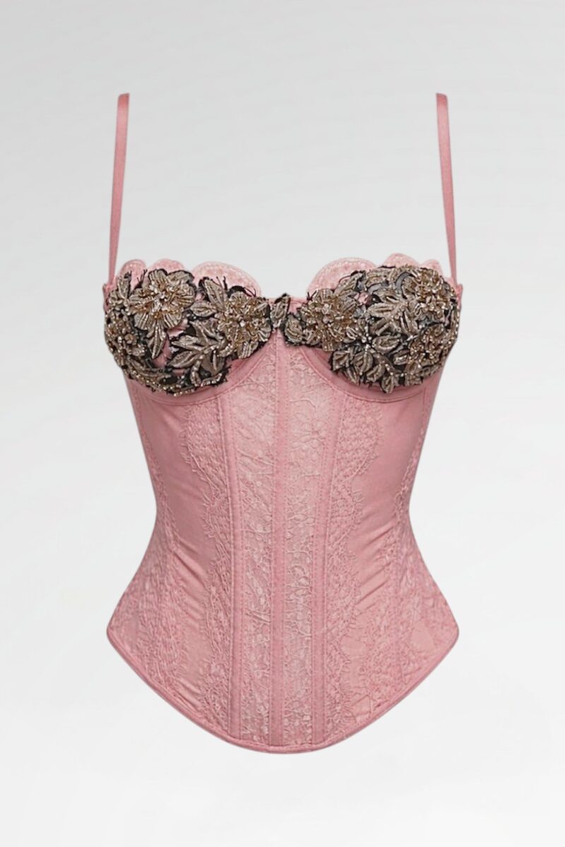 Metallic Floral Appliques Corset Bustier