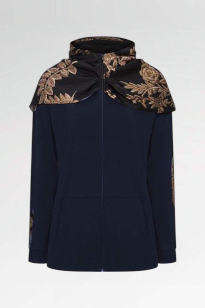 Botanical-Panel Zip-Up Hoodie