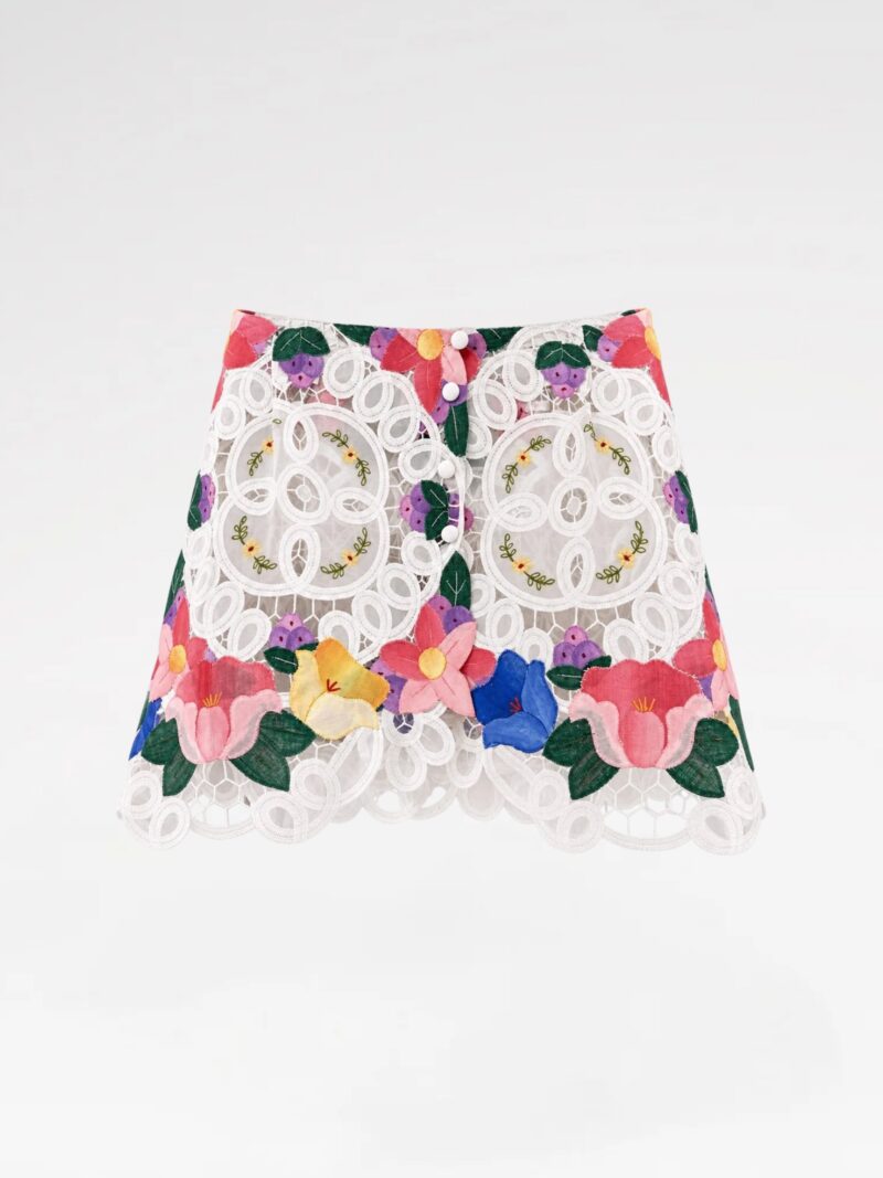 Floral Embroidered Guipure Lace Mini Skirt