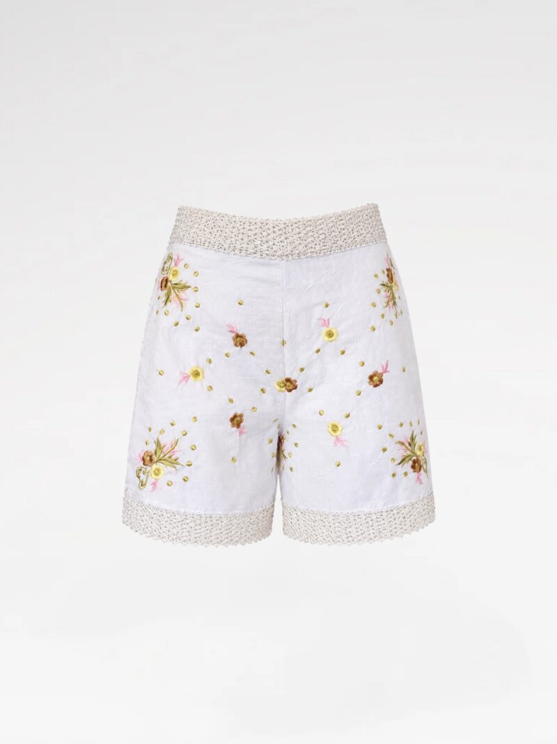 The Primrose Embroidered Crochet-Trim Shorts