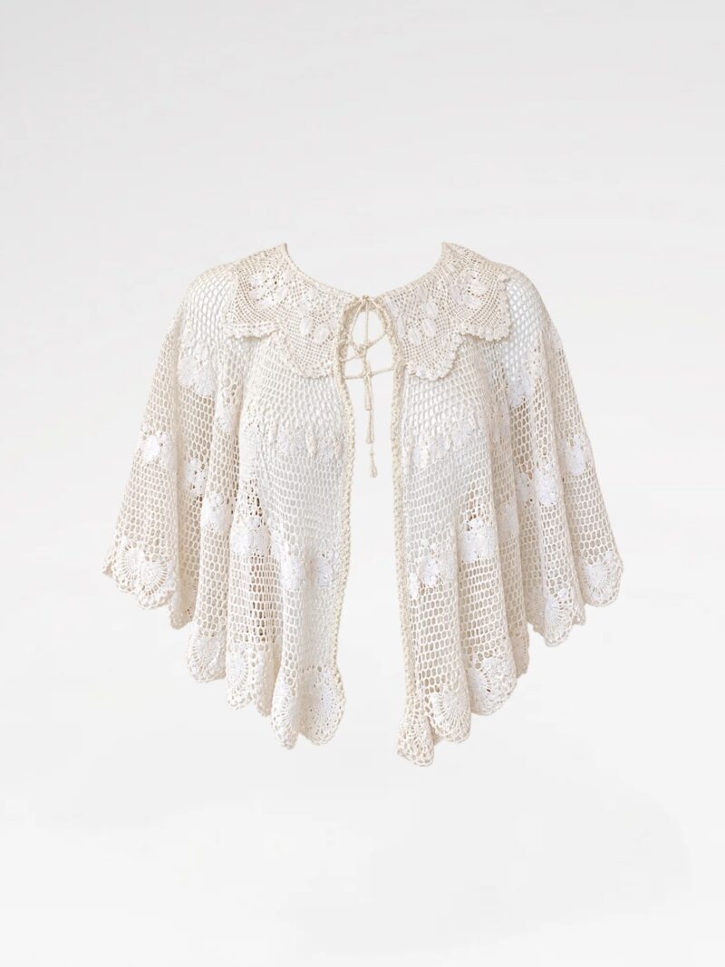 Embroidered Sheer Tiered Capelet with Collar