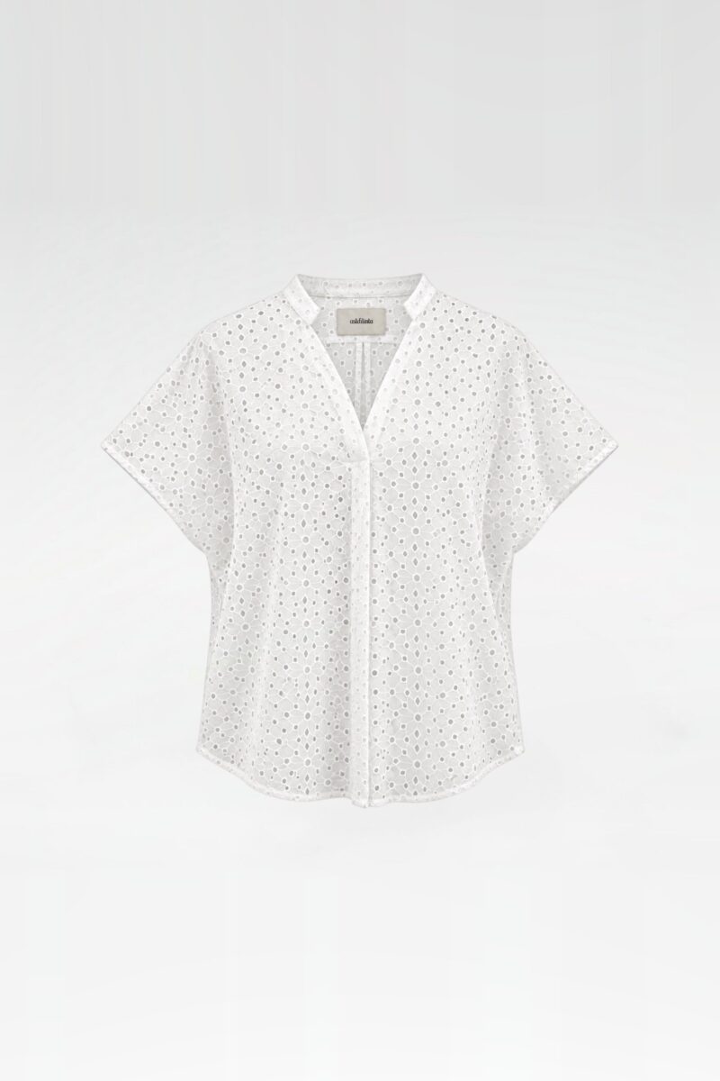 Open-Back V-Neck Cotton Blouse