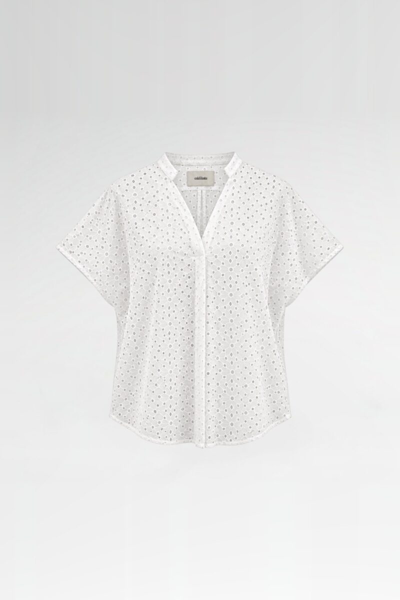 Open-Back V-Neck Cotton Blouse
