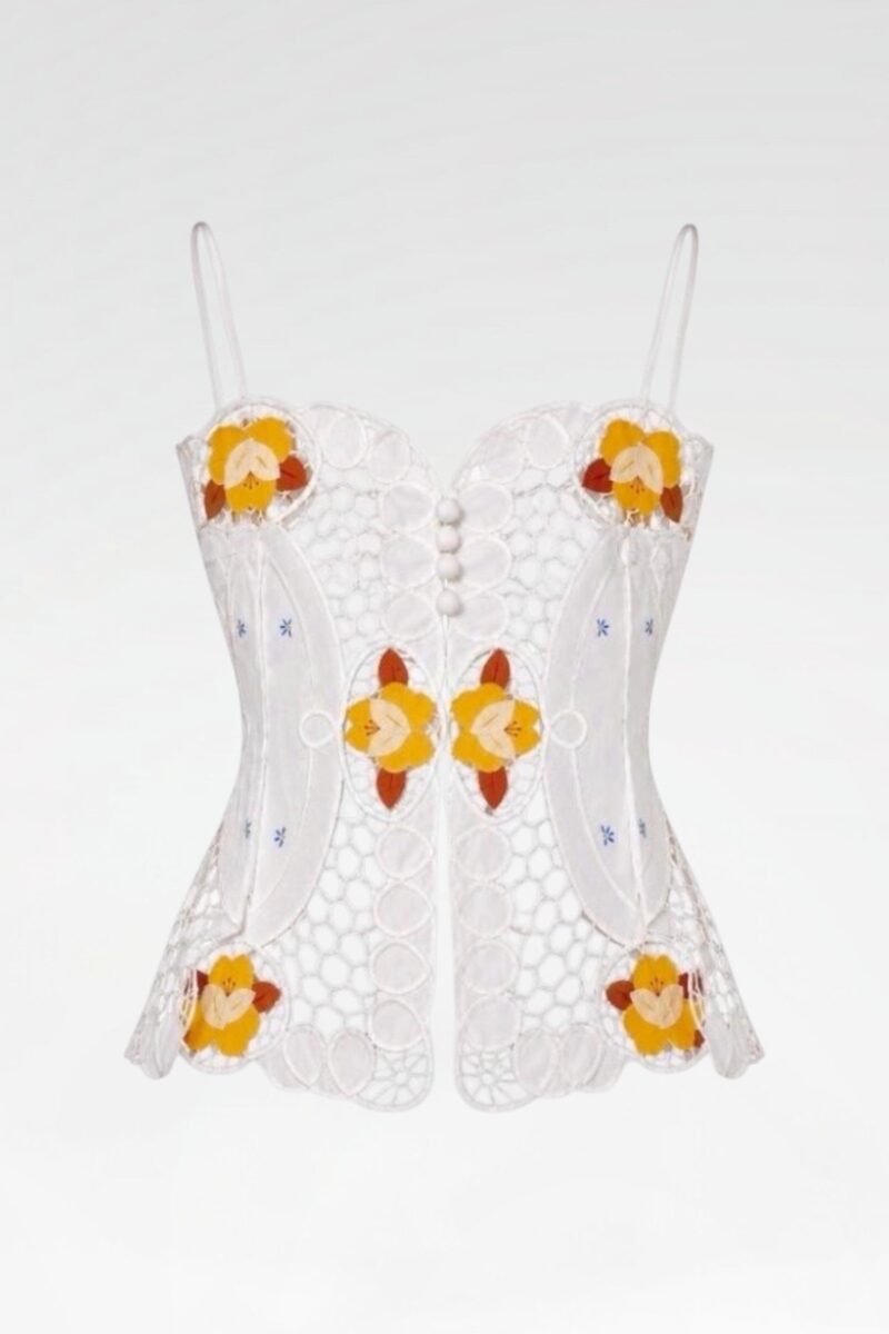 Orange Floral Appliqué Lace Bustier
