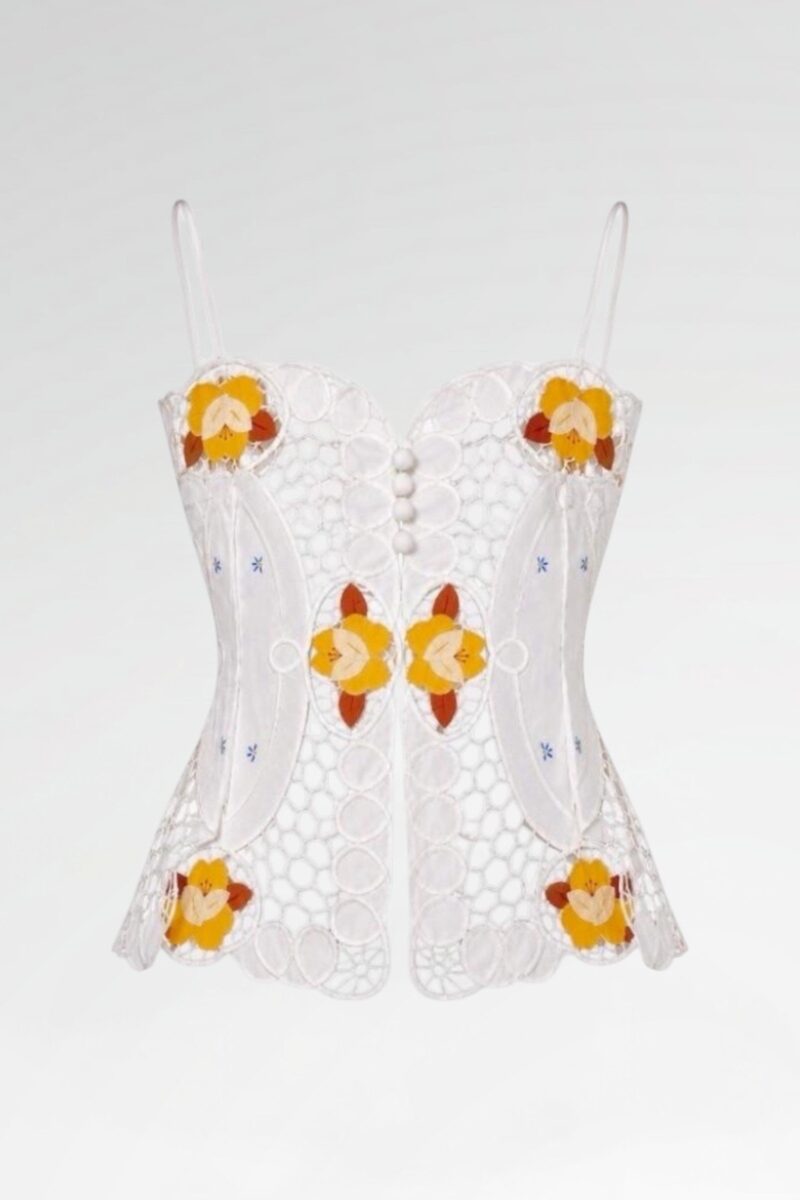 Orange Floral Appliqué Lace Bustier