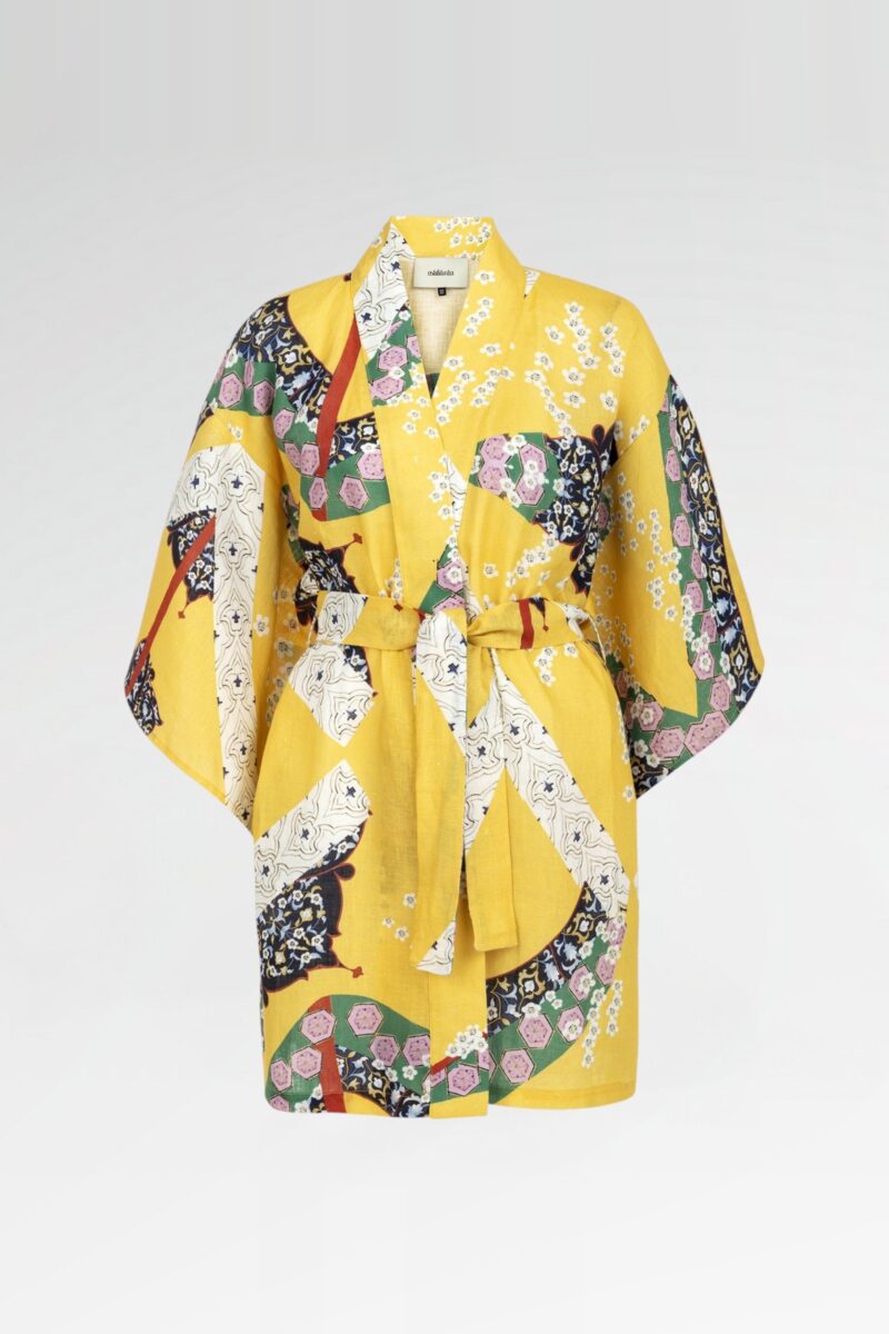 Printed Linen Kaftan Robe