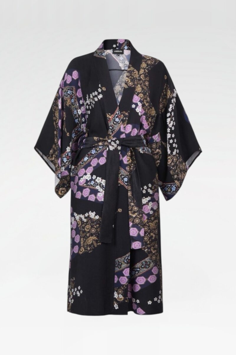 Printed vegan-silk robe