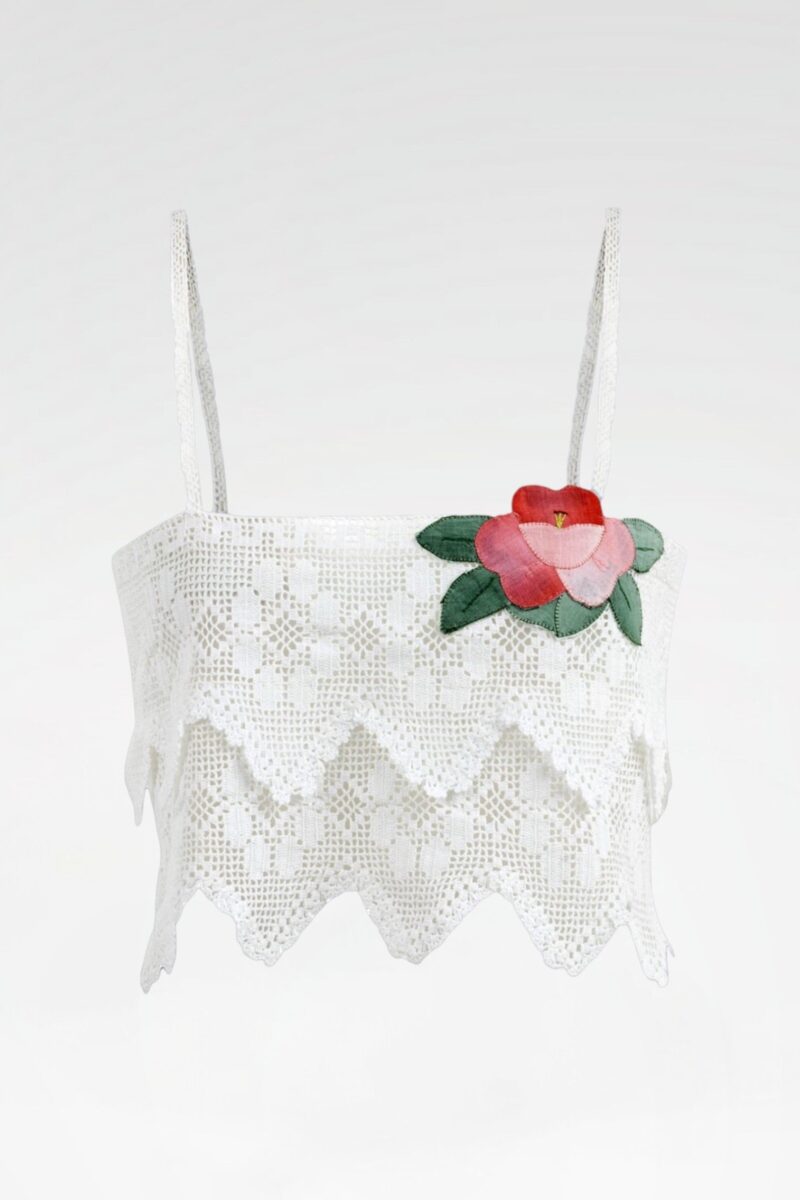 Rose Appliqué Zigzag Scalloped Cami Top